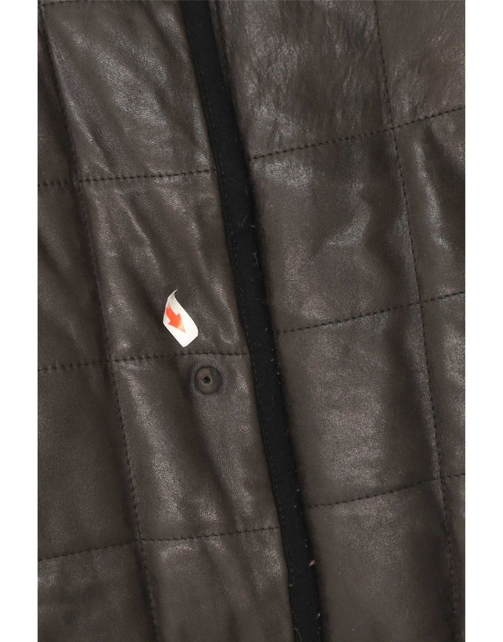 Palton din piele căptușit vintage pentru femei UK 12 Medium Black