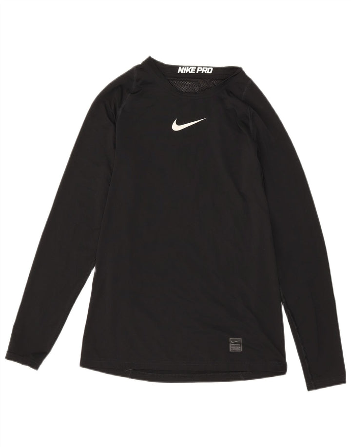 Top grafic Nike Dri Fit pentru bărbați cu mânecă lungă, poliester negru mic
