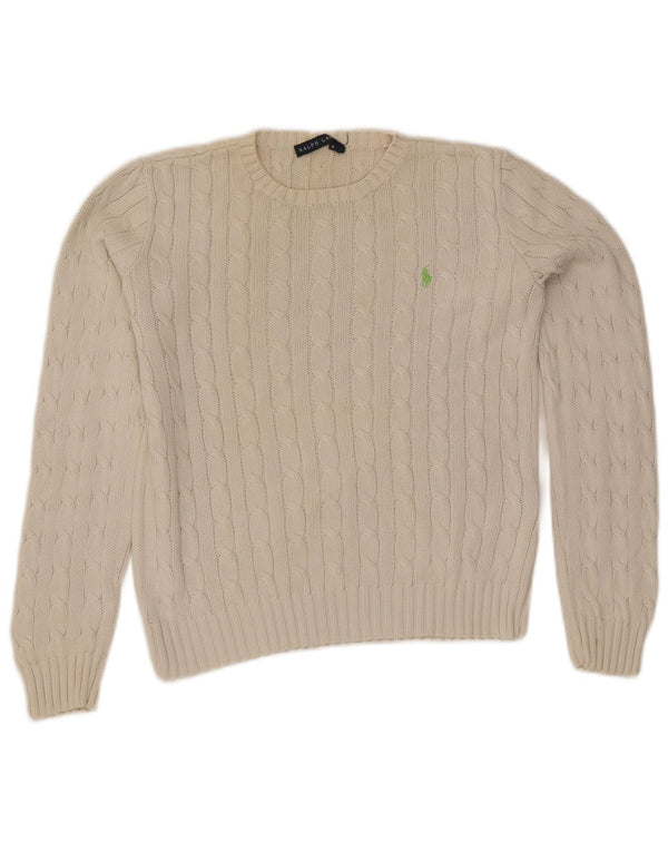 Pulover pentru femei Ralph Lauren, cu gât turnut, bumbac alb mediu UK 12