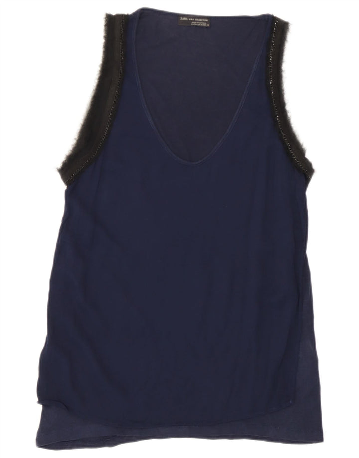 Vest Vest Top Femei Zara UK 12 Medium Bleumarin Lyocell Colorblock