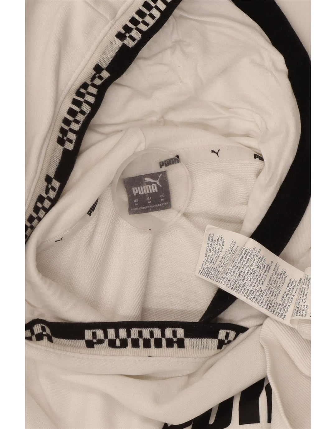 Pulover cu glugă cu grafic PUMA pentru femei UK 14, bumbac alb mediu