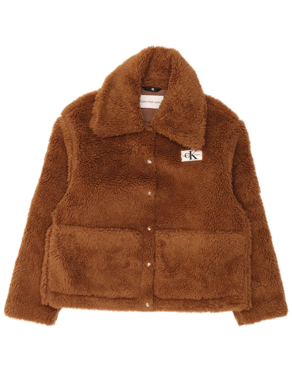 Jachetă din lână Calvin Klein Jeans pentru femei Teddy Bear UK 10 Maro mic