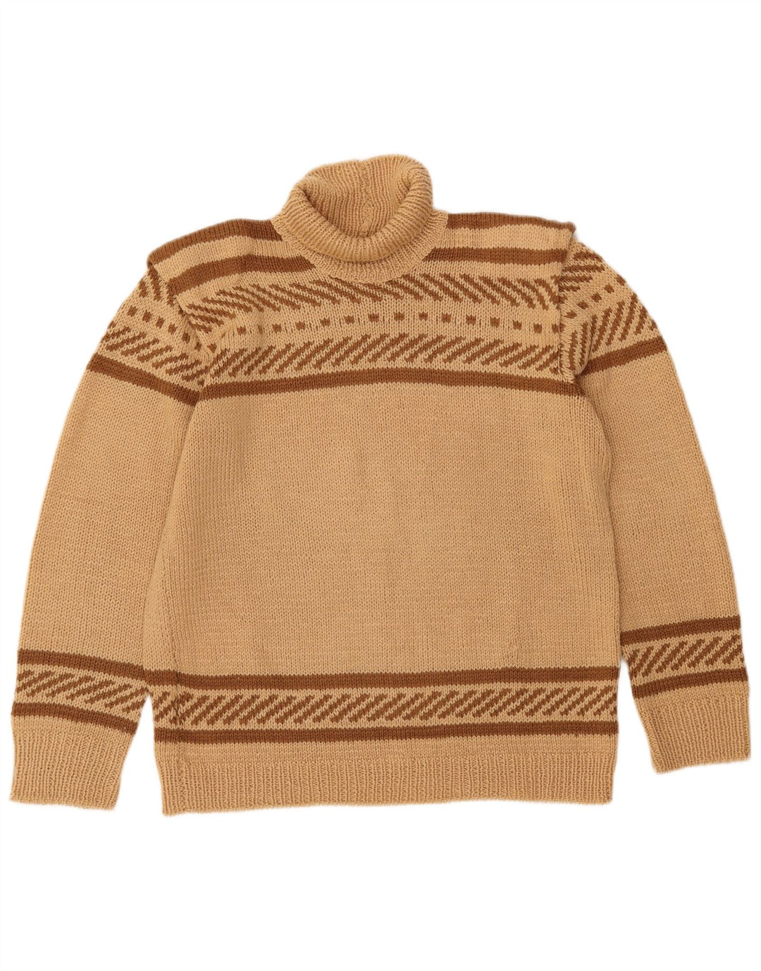 VINTAGE Pulover cu gât rulat pentru femei UK 16 mare, bej, cu dungi