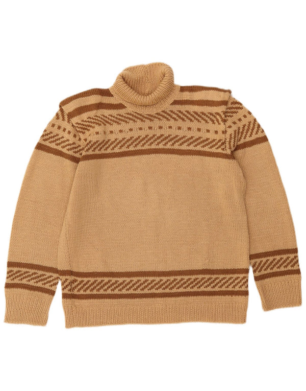 VINTAGE Pulover cu gât rulat pentru femei UK 16 mare, bej, cu dungi