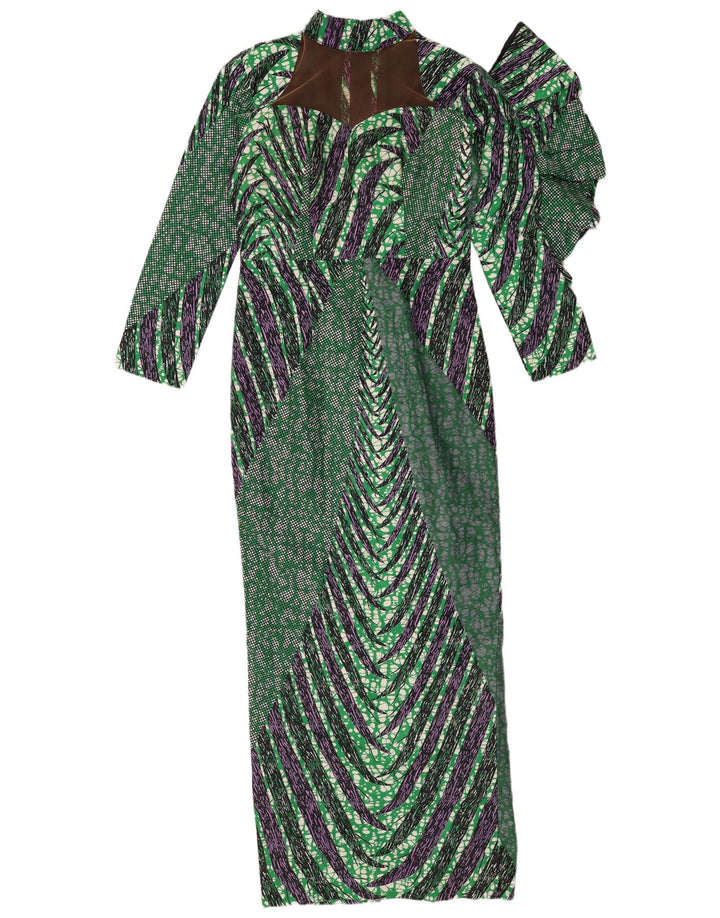 Rochie maxi cu model abstract pentru femei vintage UK 12 verde mediu