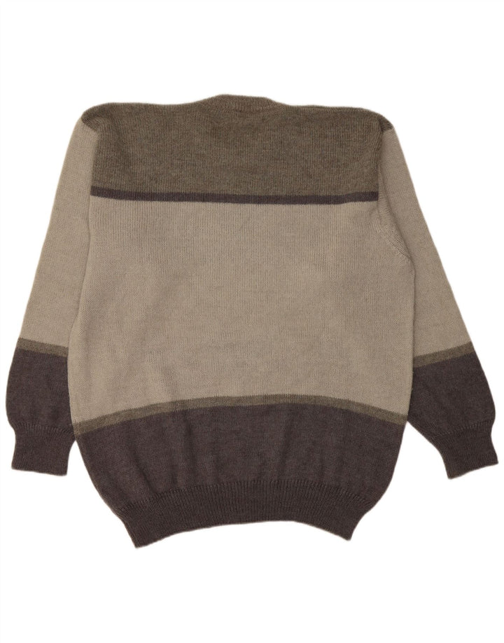 Pulover pentru bărbați Pierre Monet, cu gât roșu, XL, lână virgină geometrică, gri