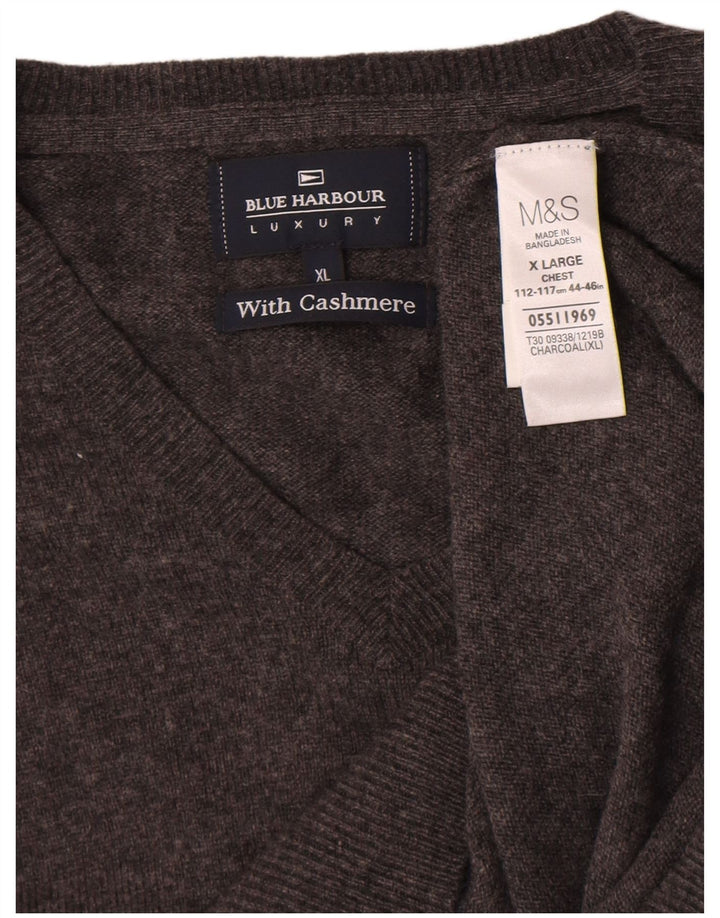 Marks & Spencer Pulover cu decolteu în V Blue Harbour pentru bărbați, XL, lână gri