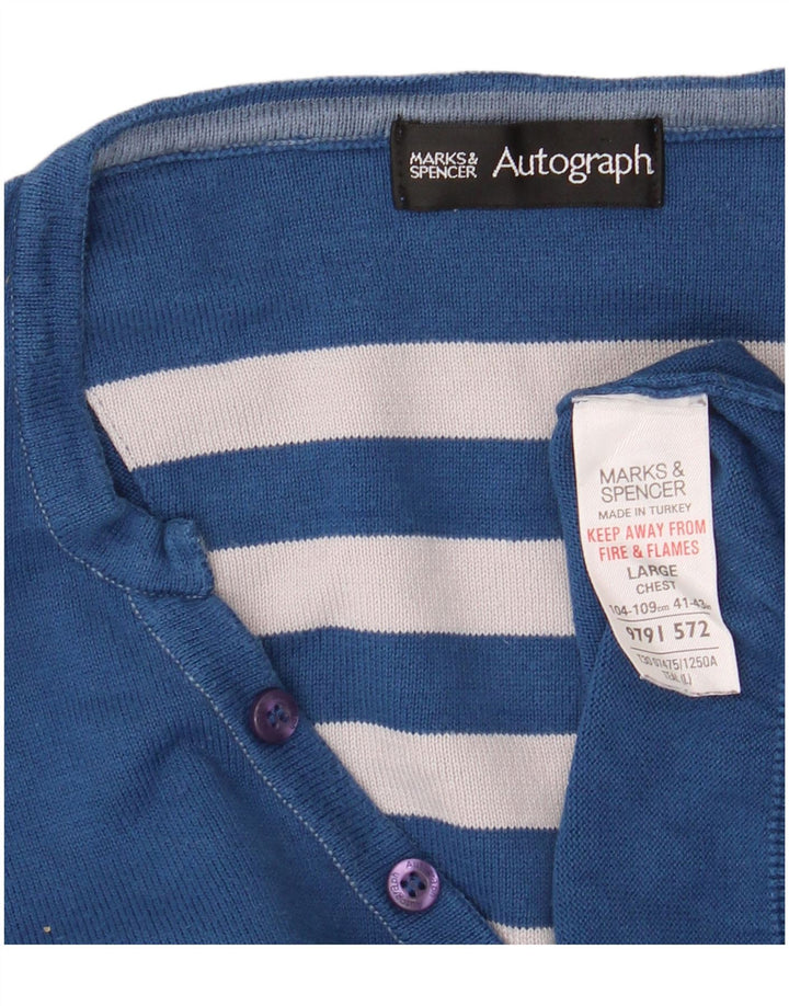Pulover cu decolteu în V cu autograf pentru bărbați Marks & Spencer, mare, albastru