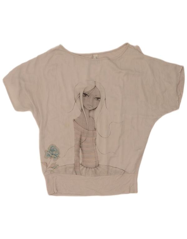 Tricou grafic supradimensionat pentru femei Benetton Top UK 10 Small Gri Poliester
