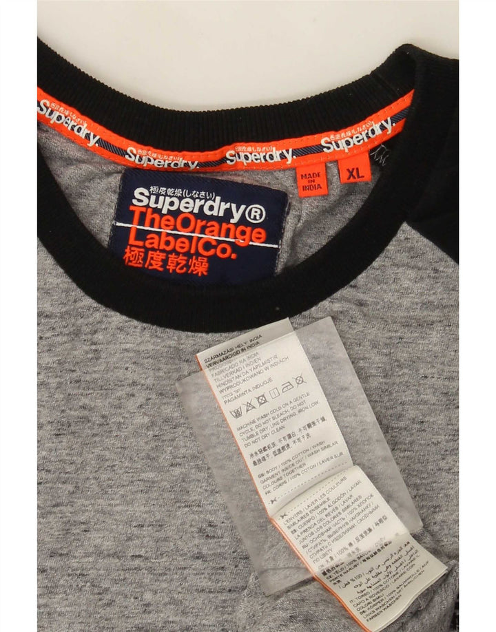 Top pentru bărbați Superdry cu mânecă lungă XL, gri, bumbac color bloc