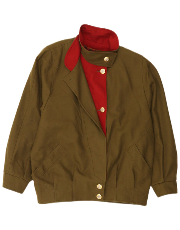 Jachetă Bomber Vintage pentru femei, cu croială relaxată, UK 16, mare, verde, lână nouă, clasică