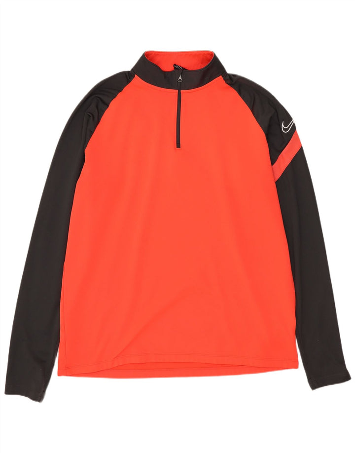 Top de trening pentru bărbați Dri Fit, cu fermoar și gât, color block, roșu mare