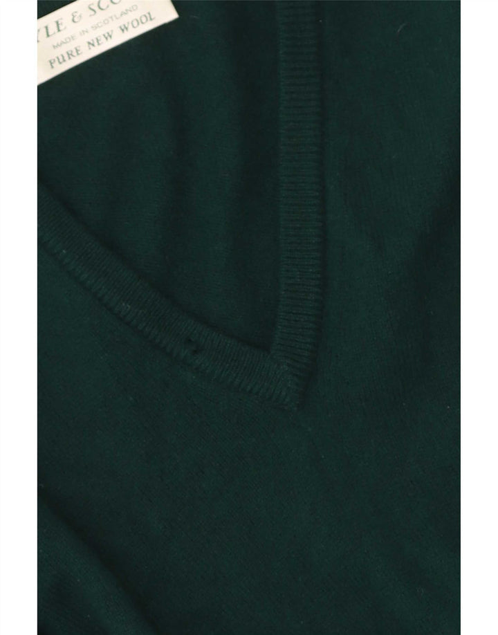 Pulover cu decolteu în V Lyle & Scott pentru bărbați, lână nouă, verde mediu