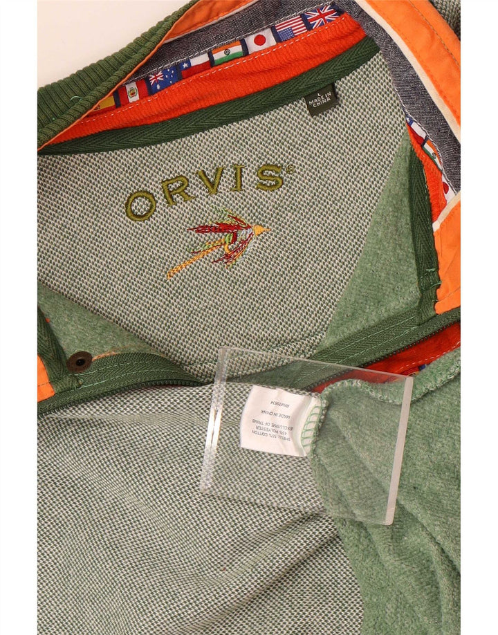 Pulover pentru bărbați Orvis, cu fermoar, cu gât, din bumbac verde mare