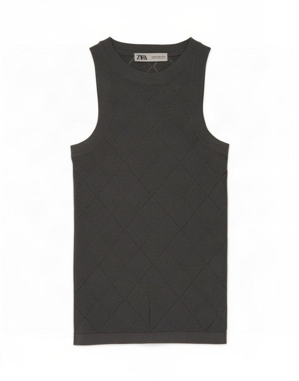Vest Vest Top Femei Zara UK 6 XS Gri Geometric Viscose