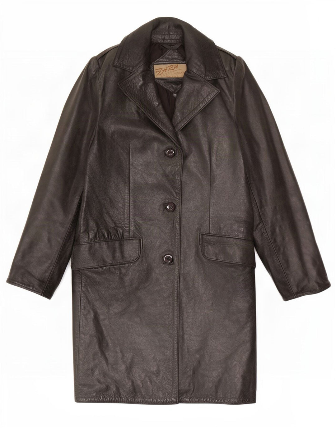 Palton din piele vintage pentru femei UK 12 Medium Black