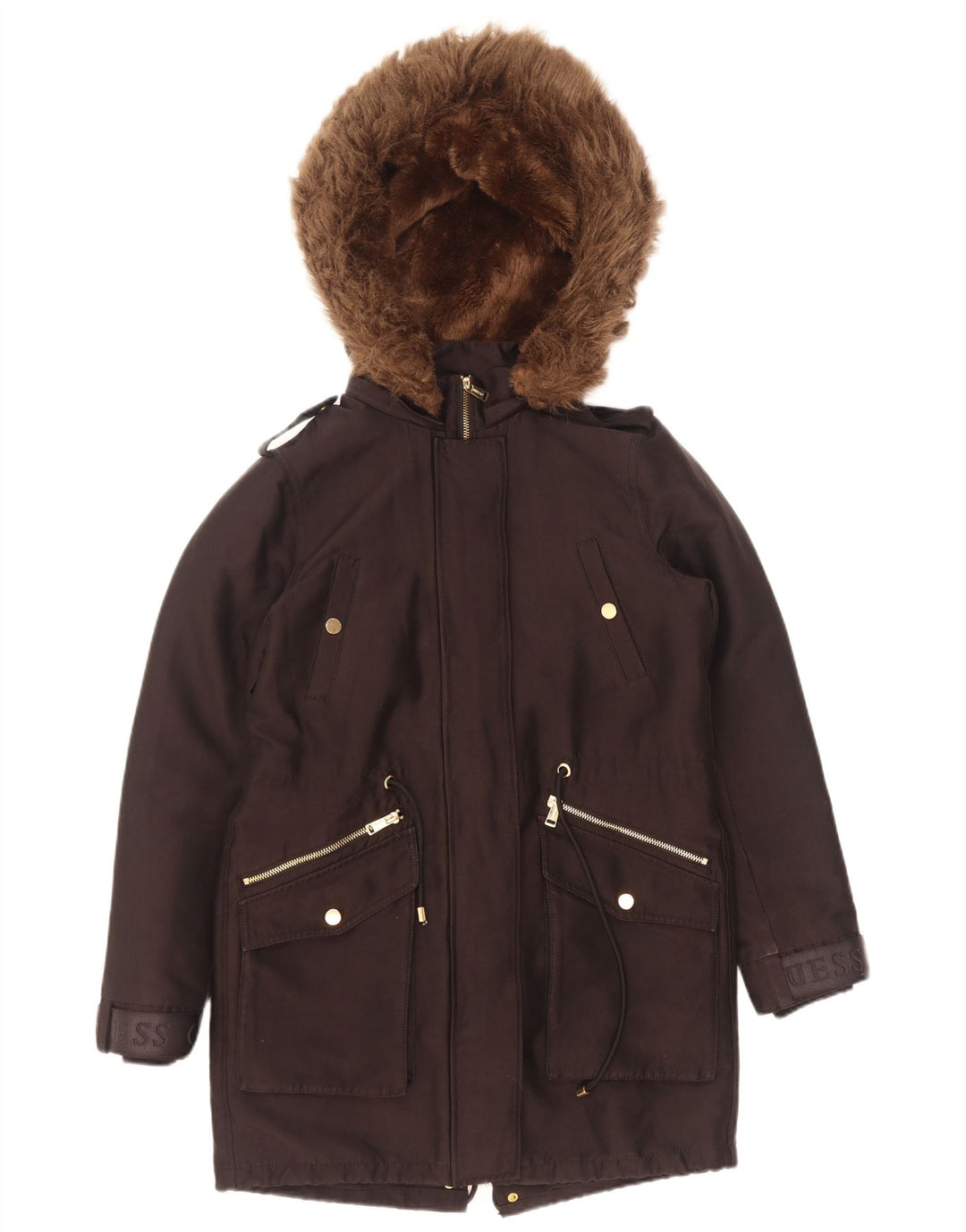 Jachetă parka cu glugă grafică Guess pentru femei UK 6 XS poliester negru