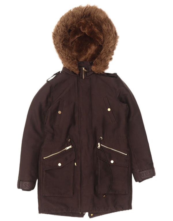 Jachetă parka cu glugă grafică Guess pentru femei UK 6 XS poliester negru