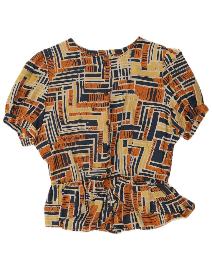 Bluză de cămașă vintage pentru femei UK 12 Medium Multicolor Geometric