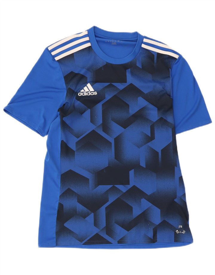 Tricou cu grafic Climalite Adidas pentru bărbați Top mic, albastru, poliester geometric