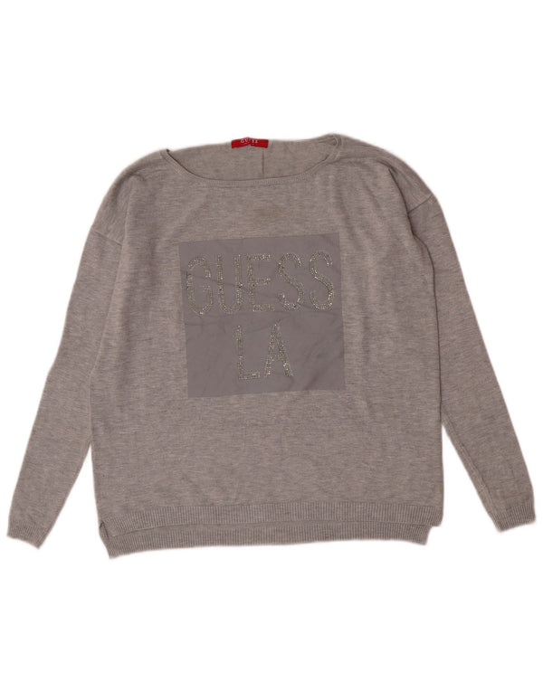 Pulover Guess pentru femei cu grafic supradimensionat cu gât de barcă, UK 4 XS, gri