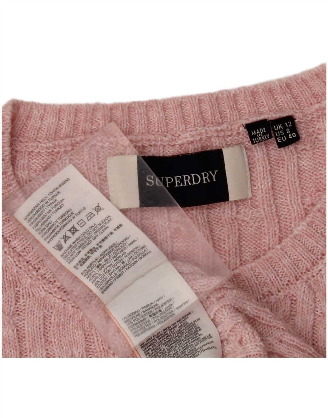 Pulover pentru damă SUPERDRY cu decolteu triplu UK 12 Roz mediu acrilic
