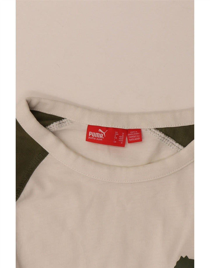 Tricou grafic Puma pentru bărbați, cu mânecă lungă, alb mediu, bloc de culoare