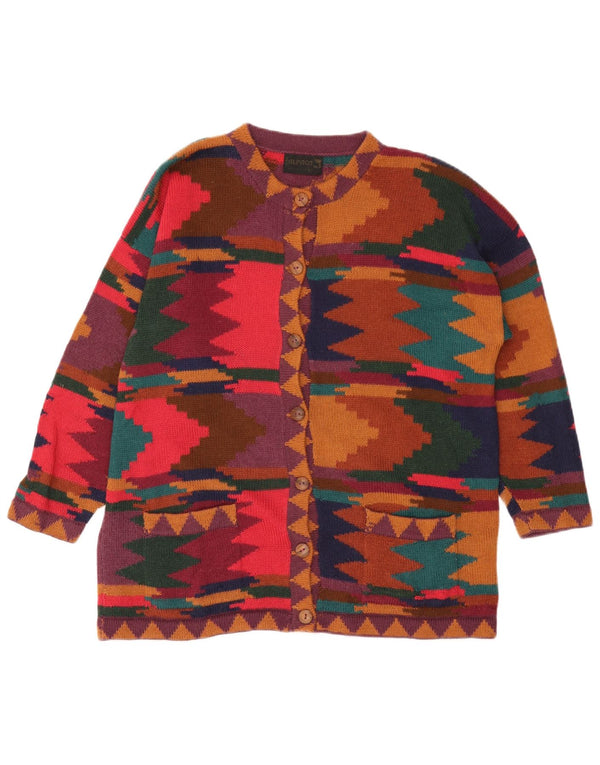 Pulover Cardigan Vintage pentru Damă UK 14 Mediu Multicolor Geometric