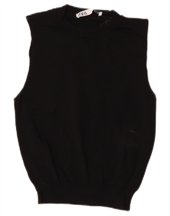 Zara femei Crop Vest Tank Top UK 8 Poliester negru mic