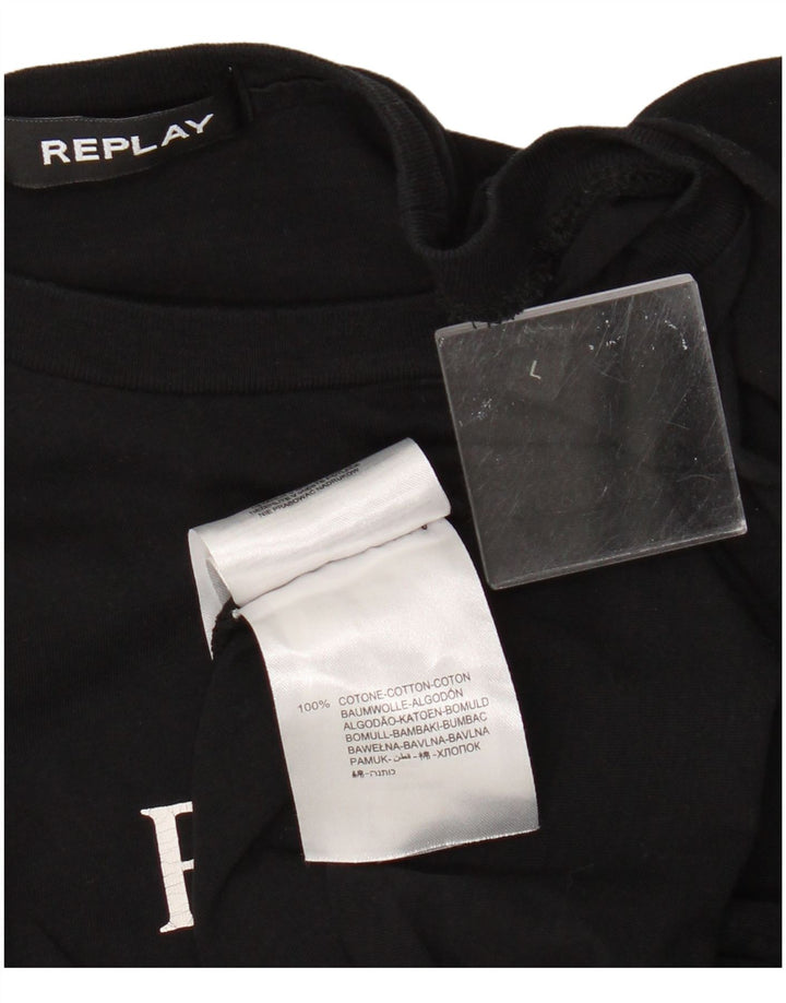 Tricou grafic pentru bărbați Replay Top mare din bumbac negru