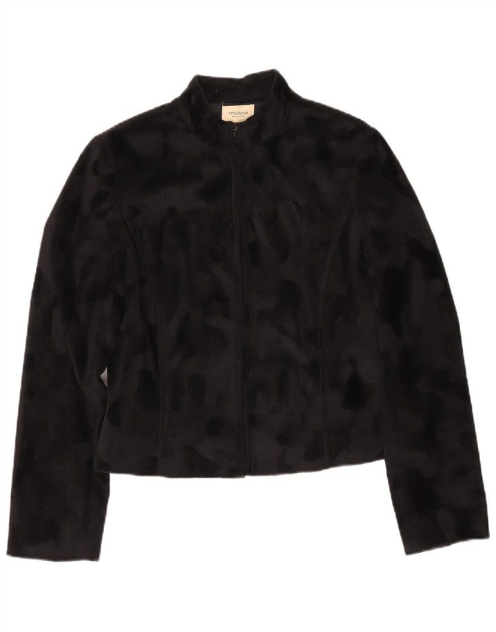 Jachetă Fleece Crop MOTIVI pentru femei IT 44 Medium Black Animal Print Poliester