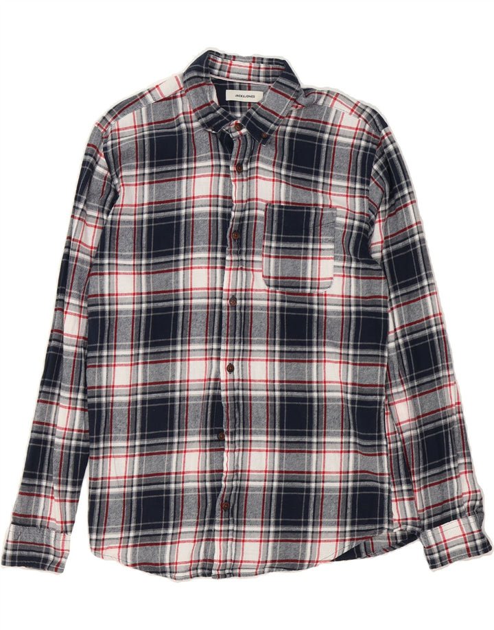 JACK & JONES Mens Flannel Shirt Small Navy Blue Check Cotton Vintage Jack & Jones and Second-Hand Jack & Jones from Messina Hembry 