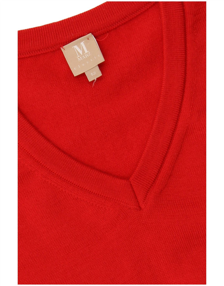 MARZ Mens V-Neck Jumper Sweater IT 52 Large Red Virgin Wool