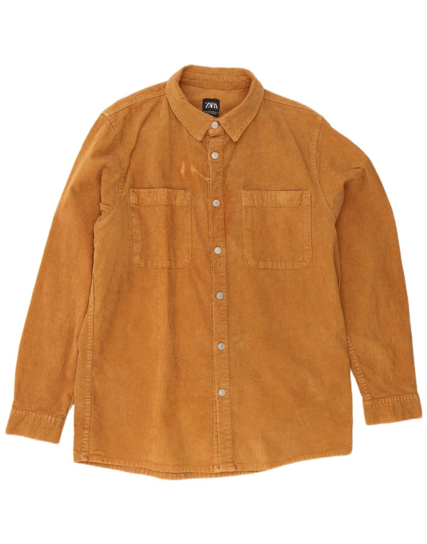 Zara Mens Corduroy Relaxed Fit Shirt XL Beige Cotton