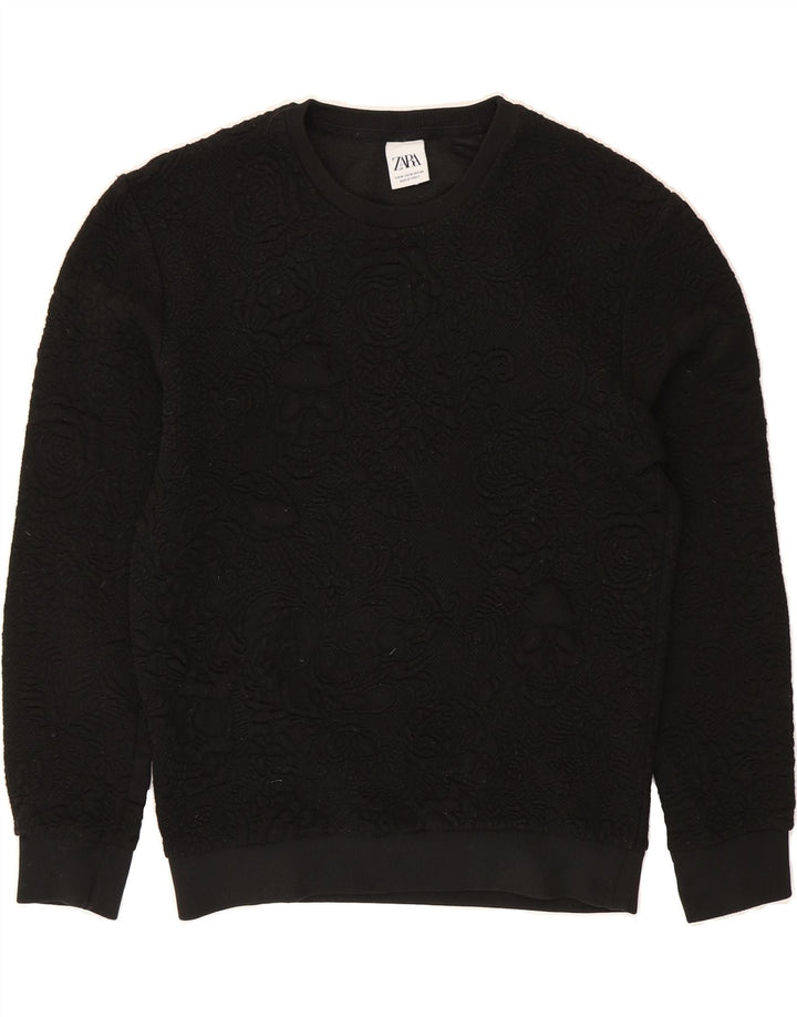 ZARA Womens Oversized Sweatshirt Jumper UK 14 Medium Black Floral Vintage Zara and Second-Hand Zara from Messina Hembry 