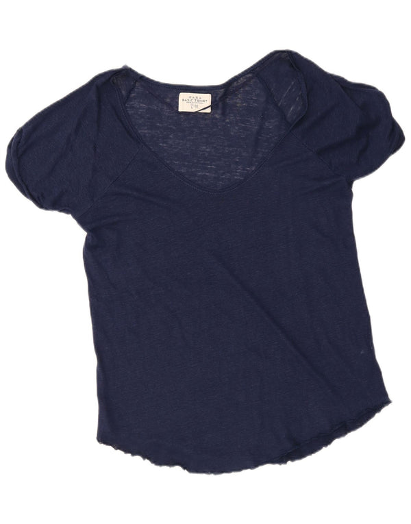 Top tricou pentru femei Zara UK 16 mare in albastru bleumarin