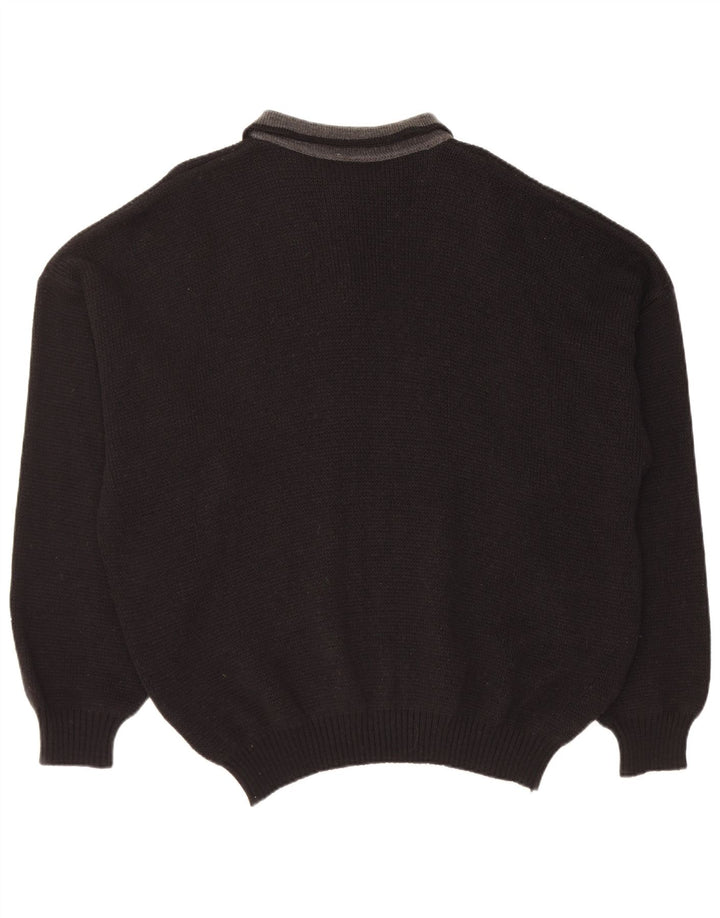 Pulover vintage pentru bărbați cu gât polo, XL, lână neagră