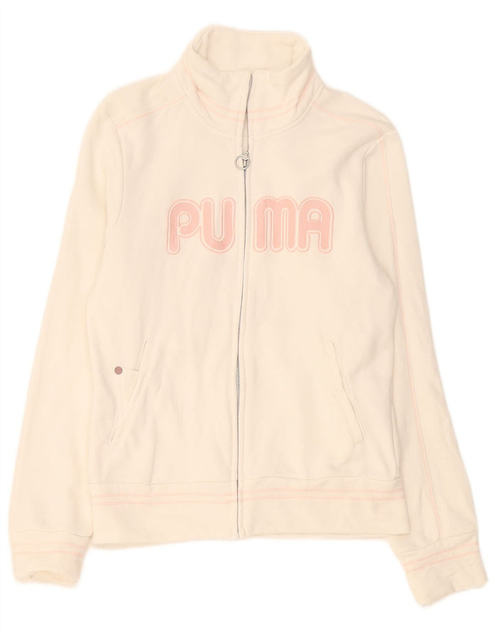 Jachetă de top cu trening grafic Puma pentru femei UK 8, bumbac alb mic