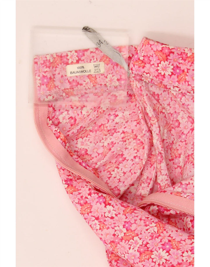 Fusta evazată pentru femei VINTAGE EU 36 Small W30 Bumbac floral roz