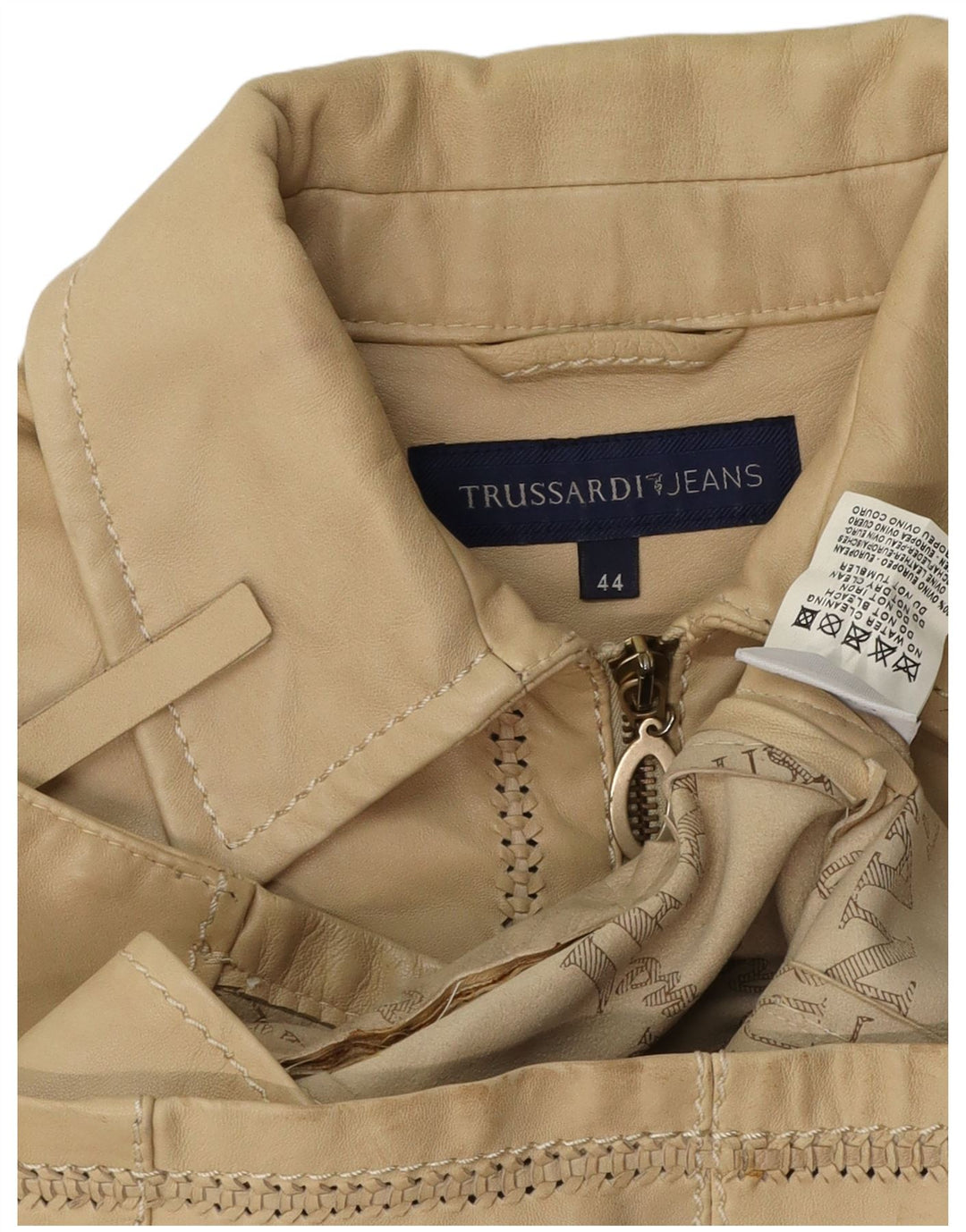 Jachetă de piele TRUSSARDI JEANS pentru femei IT 44 Medium Beige Piele