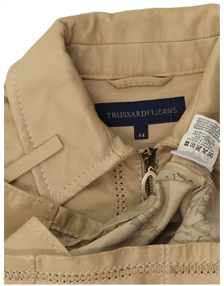 Jachetă de piele TRUSSARDI JEANS pentru femei IT 44 Medium Beige Piele
