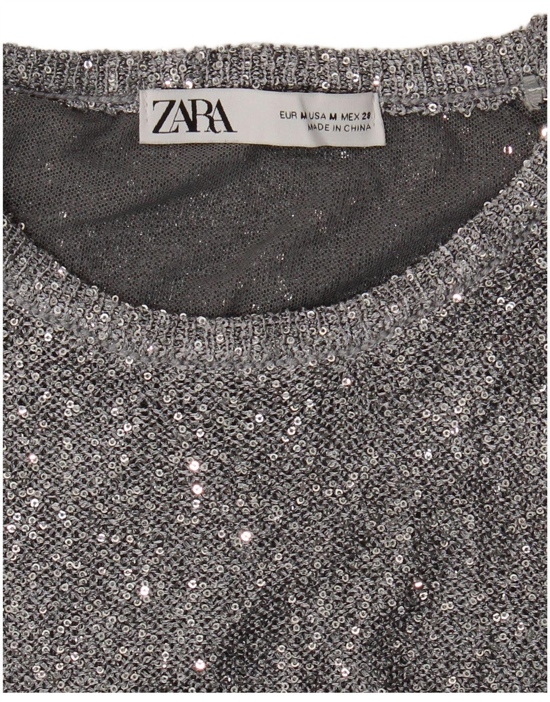 Pulover pentru damă Zara, cu gât turnut, UK 12, argintiu mediu cu pete