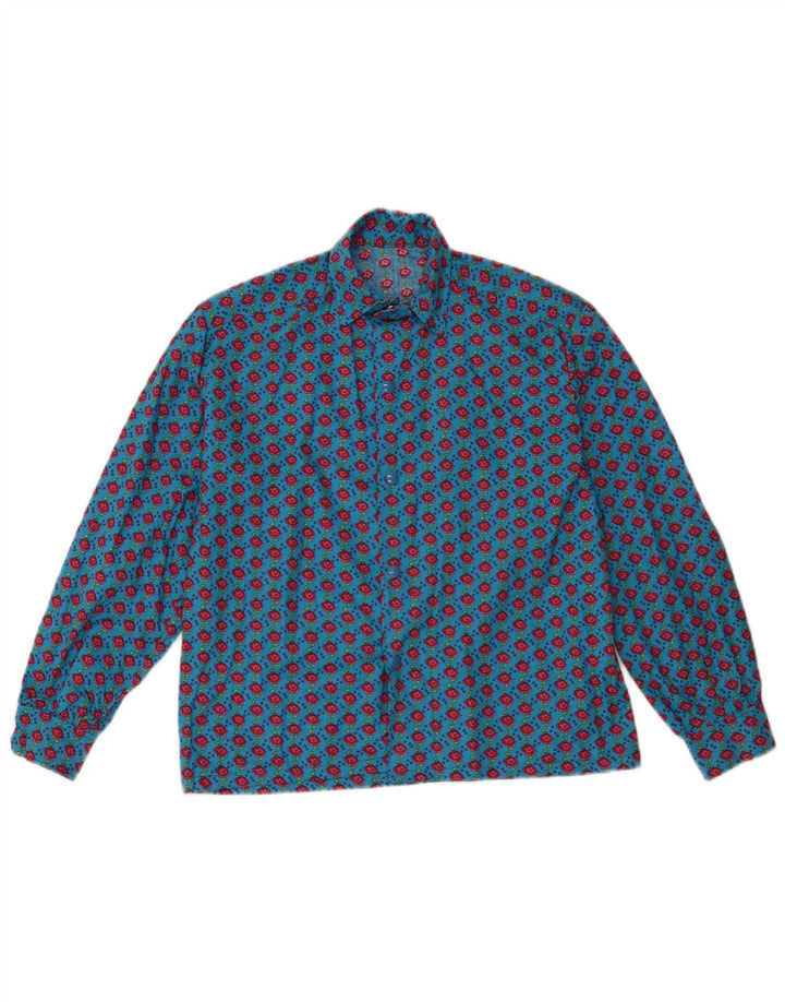 Bluză cămașă vintage pentru femei UK 12 Medium Blue Floral
