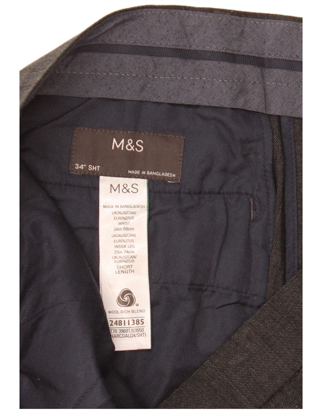 Marks & Spencer Pantaloni de costum crop pentru bărbați L34 L25 Lână gri