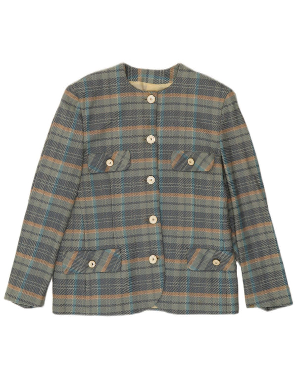 Jachetă vintage pentru femei cu 5 nasturi IT 44 Lână cu carouri albastru mediu