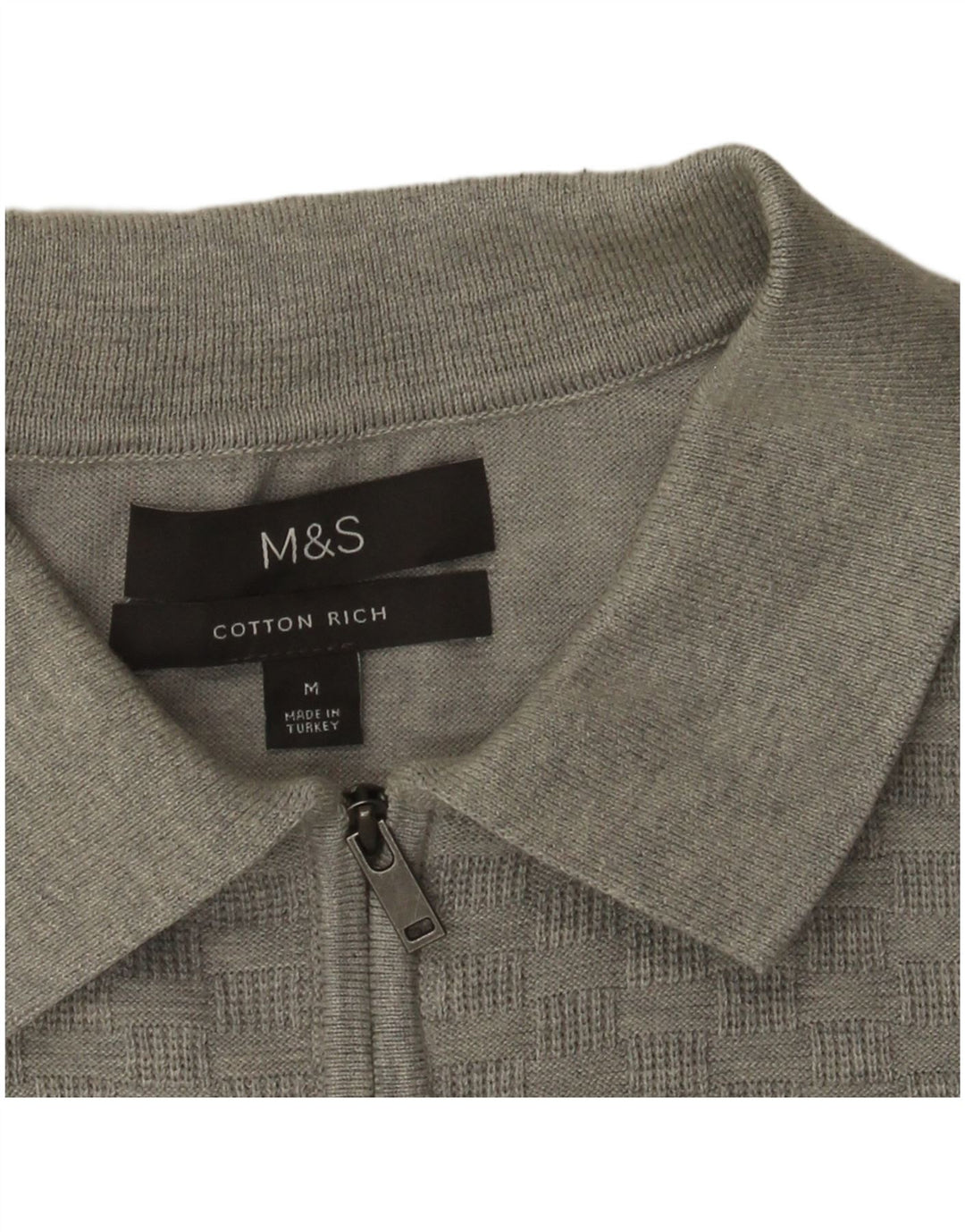 Pulover pentru bărbați Marks & Spencer, cu gât polo, din bumbac geometric, gri mediu