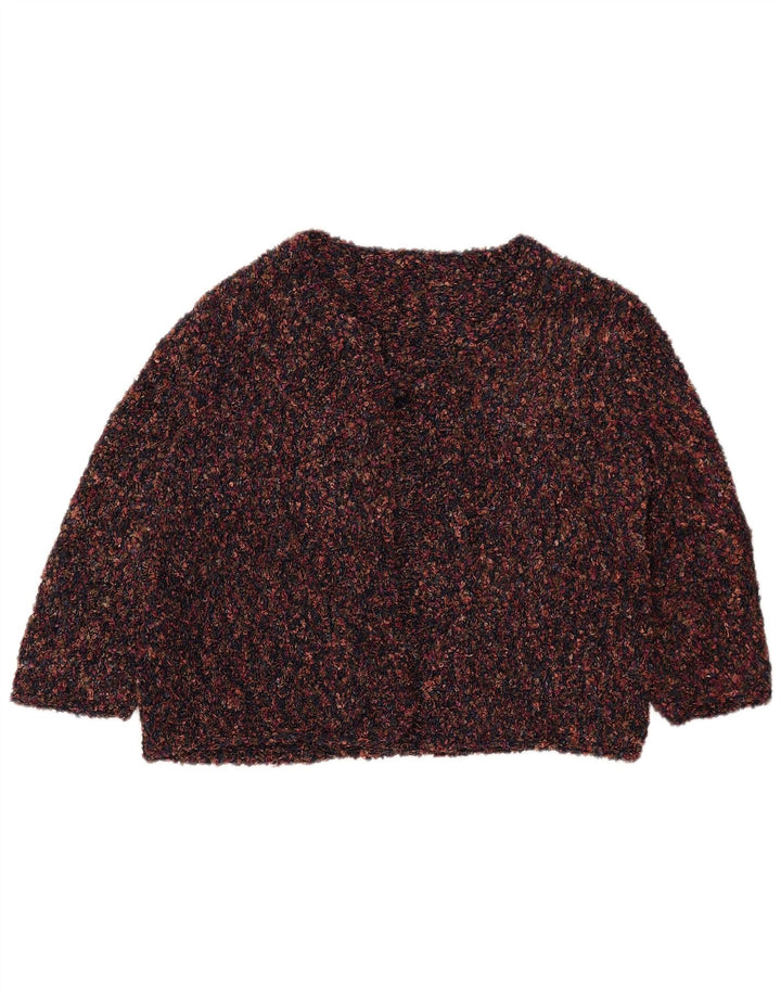 VINTAGE Pulover cardigan crop pentru femei UK 14 Medium Burgundy Flecked