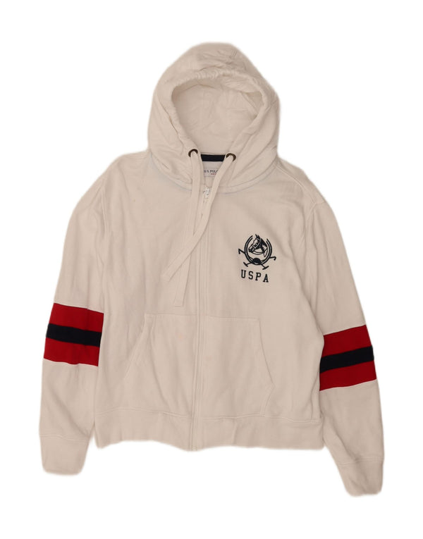 U.S. Polo Assn. Pulover cu glugă cu fermoar pentru femei UK 14 Medium White Colorblock