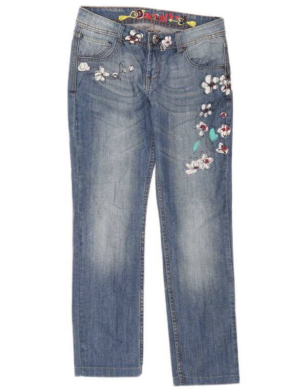 Blugi drepti cu grafic pentru femei Desigual W28 L29 Bumbac Floral Albastru