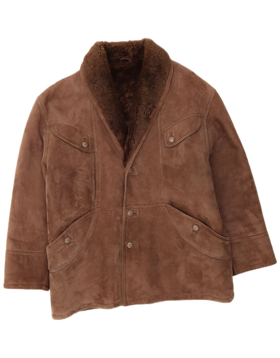 Jachetă vintage pentru bărbați din shearling IT 54 2XL maro din shearling